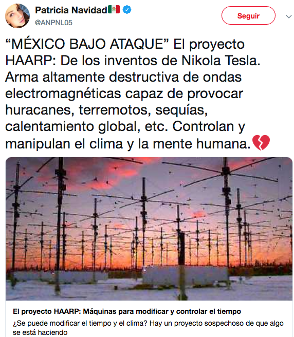 Paty Navidad acusa a HAARP y MK Ultra de problemas en México