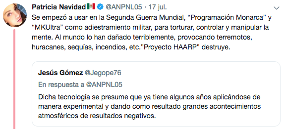 Paty Navidad acusa a HAARP y MK Ultra de problemas en México