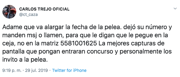 Carlos Trejo publica el número de Alfredo Adame