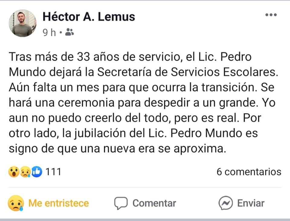 Pedro Mundo se retira de la UNAM