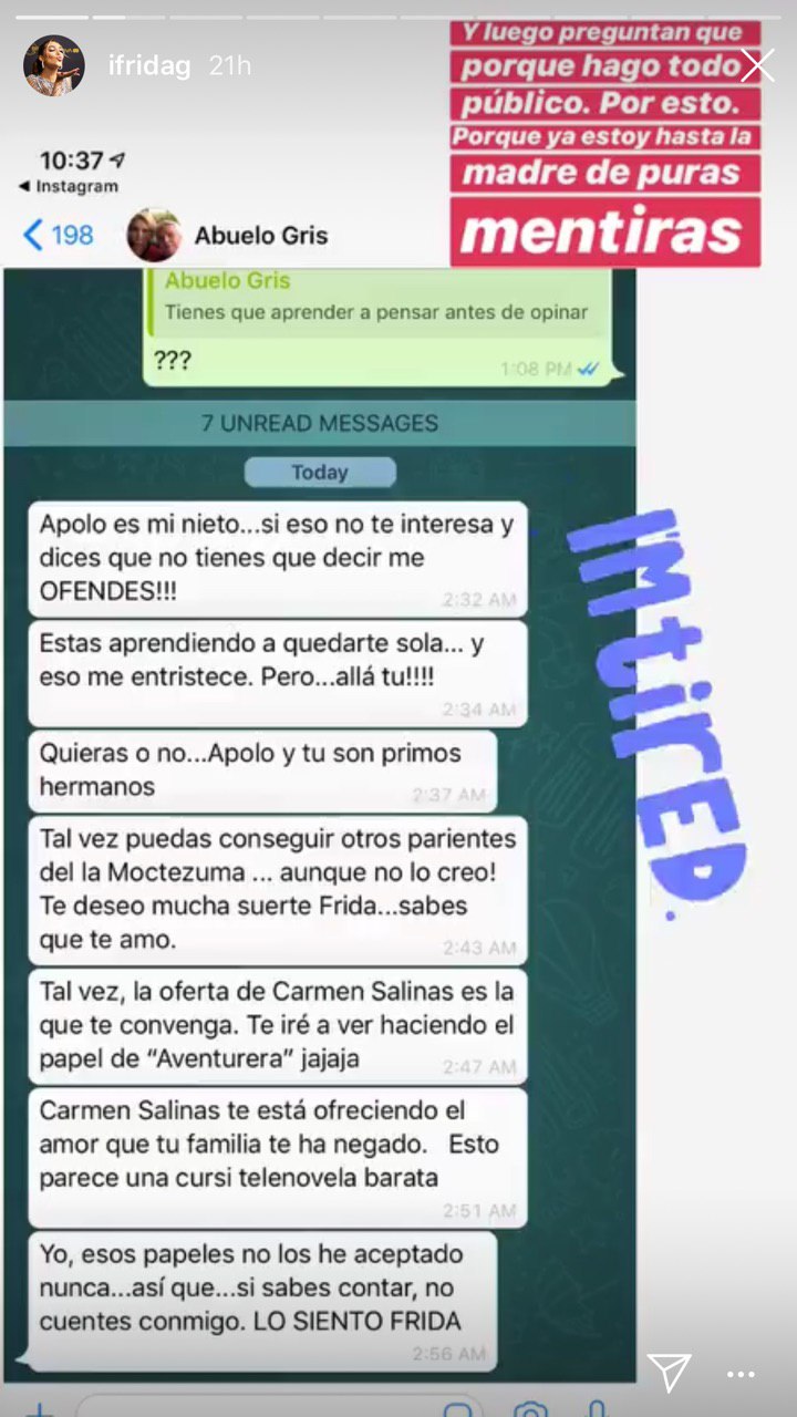 Frida Sofía exhibe conversaciones con Enrique Guzmán