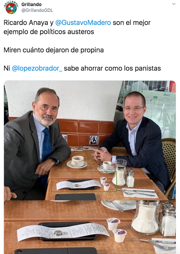 Hacen memes a Ricardo Anaya y Gustavo Madero por dejar mísera propina en un restaurante