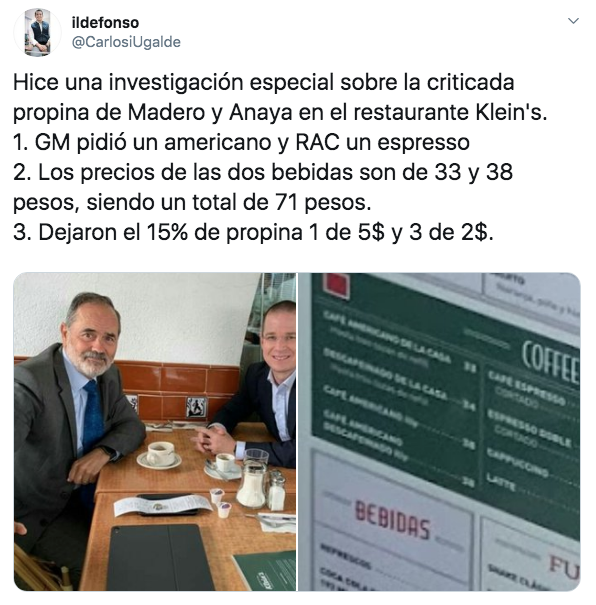 Hacen memes a Ricardo Anaya y Gustavo Madero por dejar mísera propina en un restaurante
