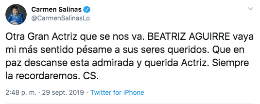 Muere la actriz Beatriz Aguirre a los 94 años de edad