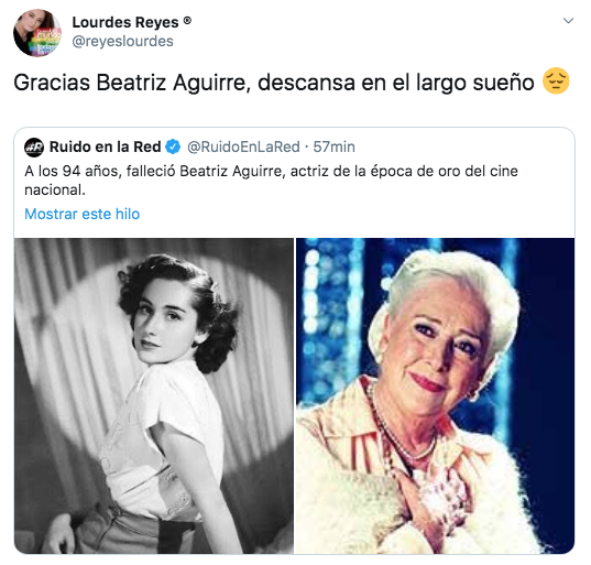 Muere la actriz Beatriz Aguirre a los 94 años de edad