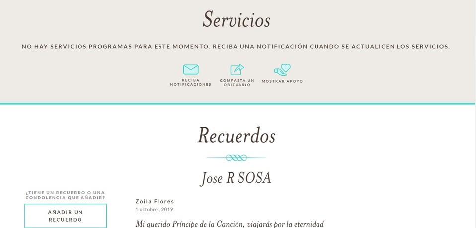 Funeraria publica el obituario de José José
