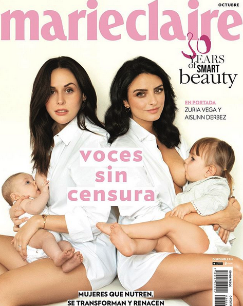 Zuria Vega y Aislinn Derbez amamantan portada Marie Claire