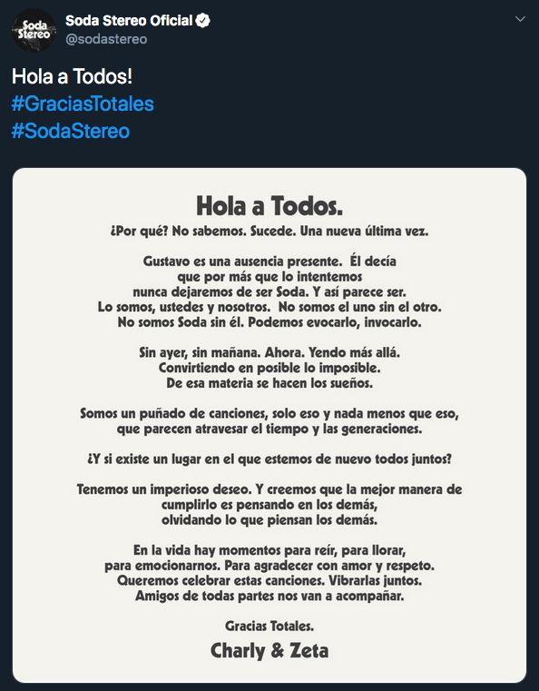 Soda Stereo anuncia reencuentro y gira sin Gustavo Cerati