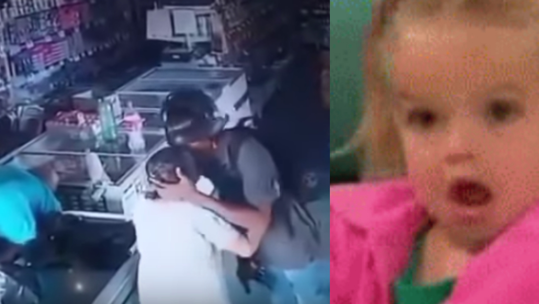 Ladrón intenta calmar a viejita con un beso en pleno asalto