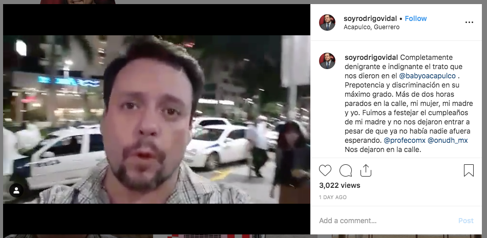 Rodrigo Vidal denuncia discriminación en antro de Acapulco