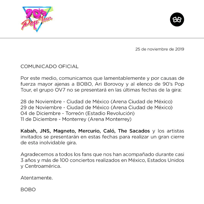 Ari Borovoy estafa a OV7 y los saca del 90's Pop Tour