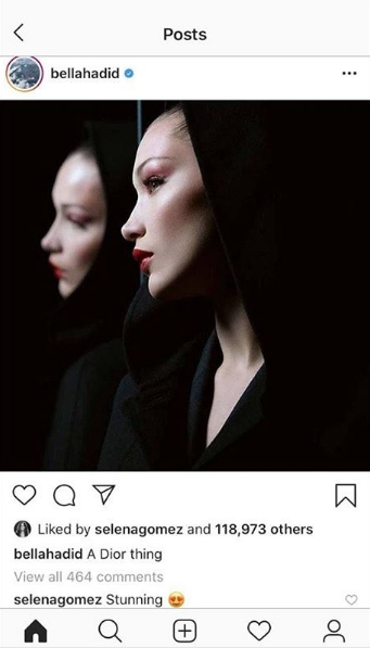 Selena Gomez comenta foto de Bella Hadid y ella borra la publicación