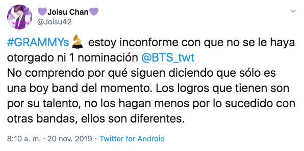BTS no fue nominado a los Grammy 2020 y el ARMY reacciona