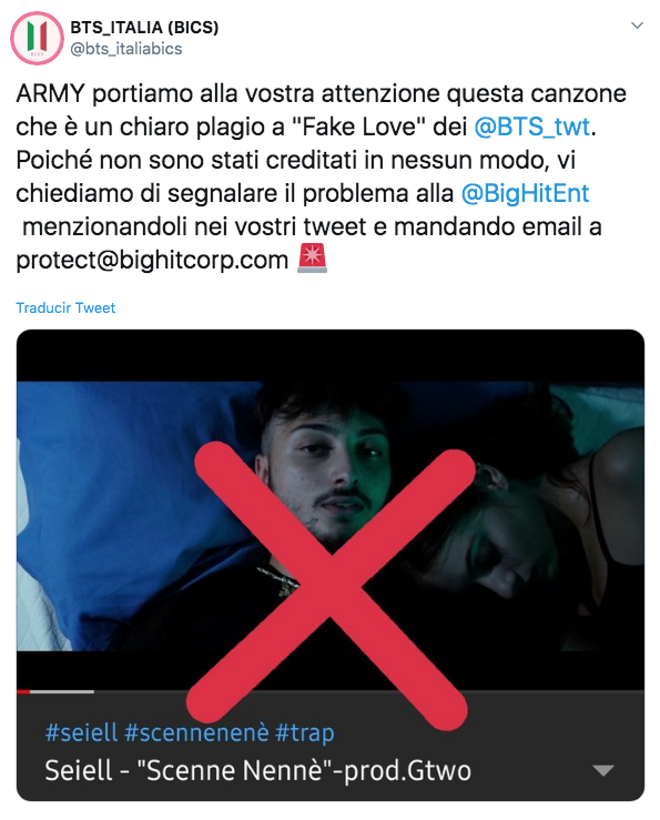 Cantante italiano plagia "Fake Love" de BTS