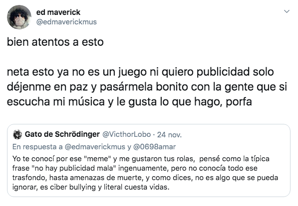 Ed Maverick denuncia acoso en redes sociales tras meme de "chingas a tu madre"