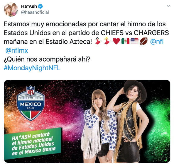 Ana Bárbara y Ha-Ash entonarán himnos nacionales en juego de la NFL