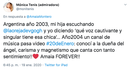 Amaia Montero recuerda el "20 de enero"