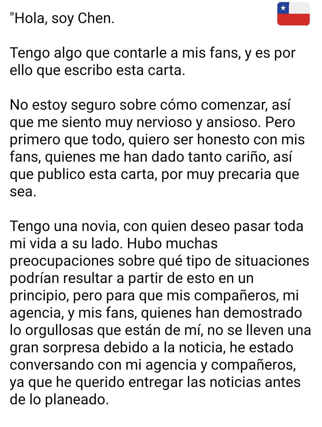 Chen de Exo confirma matrimonio y que espera un bebÃ©