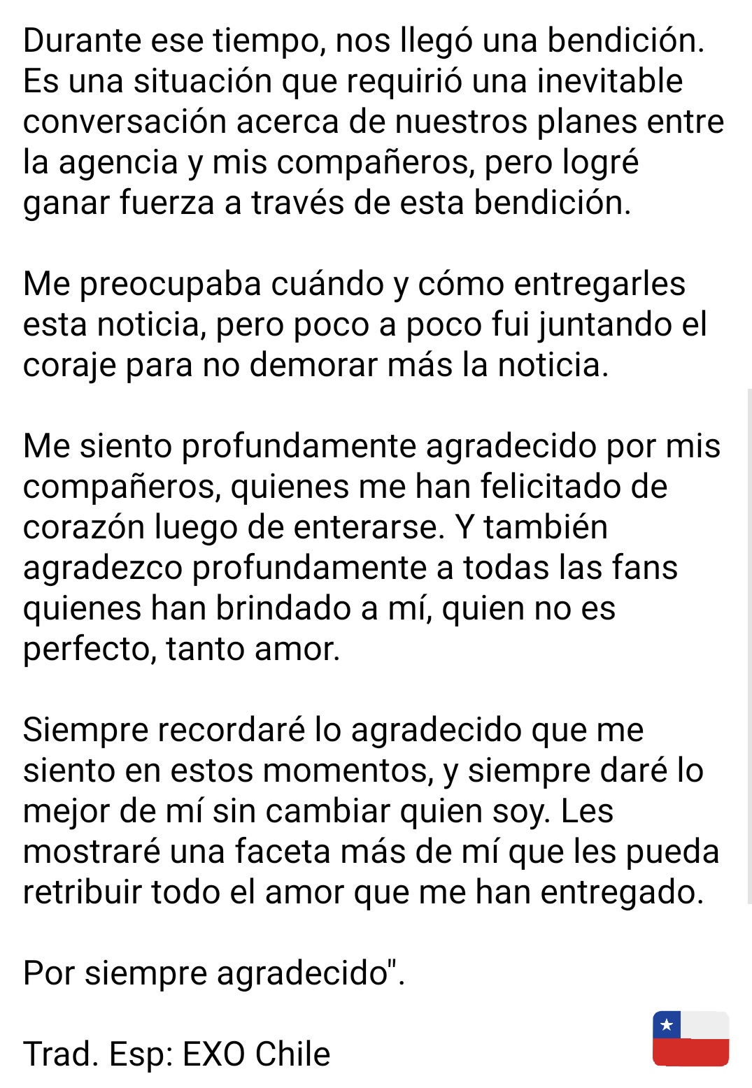 Chen de Exo confirma matrimonio y que espera un bebÃ©