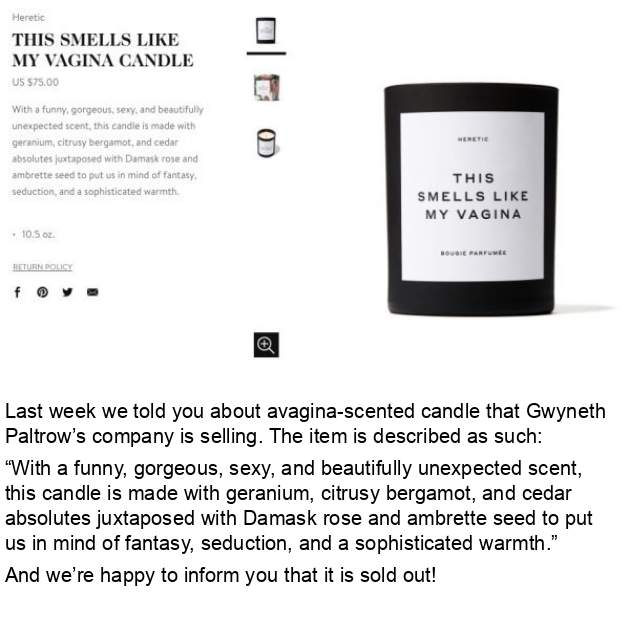 Gwyneth Paltrow vende velas de aroma a vagina y son un Ã©xito