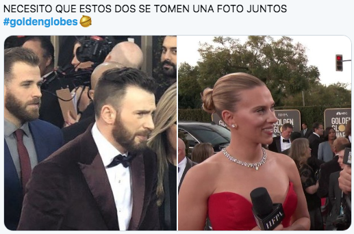 Chris Evans y Scarlett Johansson en los globos de oro 2020