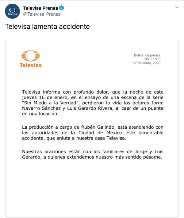 Mueren actores de televisa comunicado de prensa