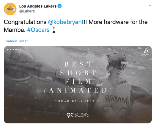 El oscar que ganó Kobe Bryant