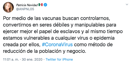 Paty Navidad asegura que Coronavirus es una herramienta de control de los poderosos