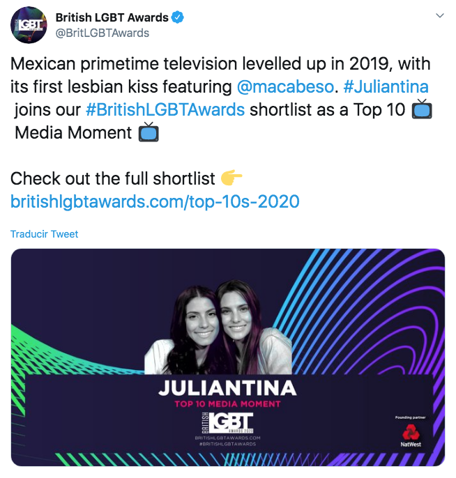 Juliantina recibe nominación en los British LGBT Awards