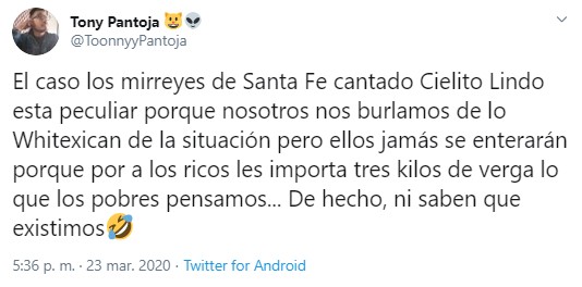 Vecinos de Santa Fe cantan "Cielito Lindo" durante cuarentena por Coronavirus