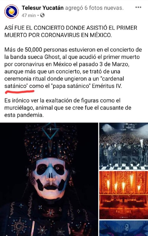 Aseguran que en concierto de Ghost donde estuvo el primer fallecido por Coronavirus hicieron rituales satÃ¡nicos