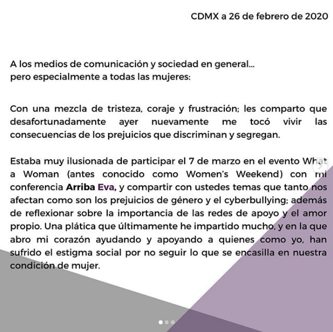 Cancelan conferencia de mujeres de Irina Baeva