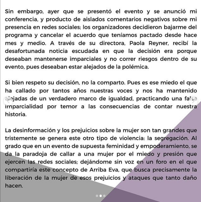 Cancelan conferencia de mujeres de Irina Baeva