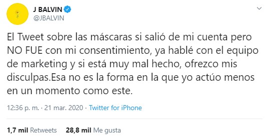 J Balvin criticado por vender mascarillas en pandemia por Coronavirus