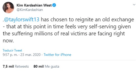 Kim Kardashian responde a Taylor Swift y la llama mentirosa