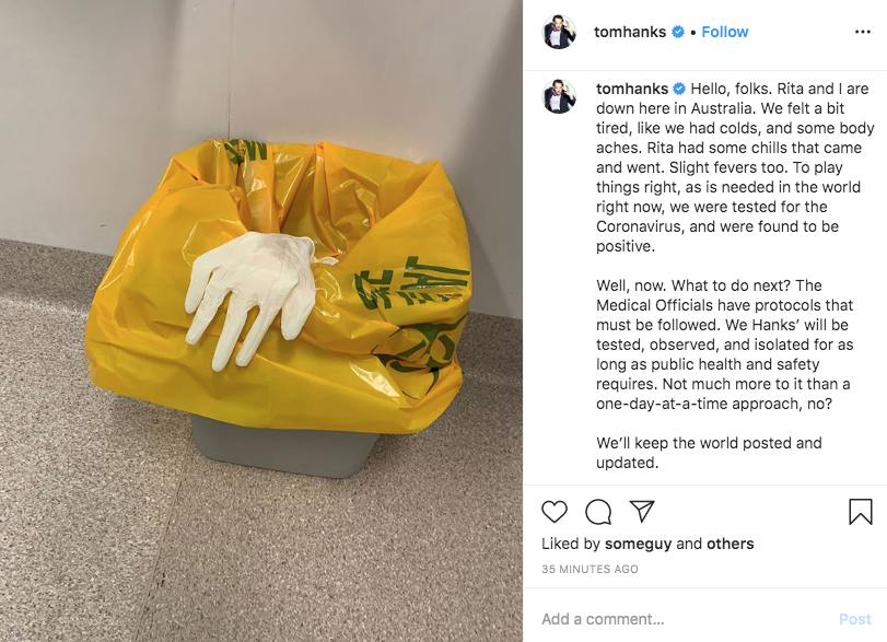 Tom Hanks y su esposa Rita tienen coronavirus