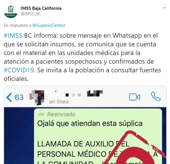 Eugenio Derbez comparte Fake News sobre Coronavirus en Tijuana: IMSS lo desmiente