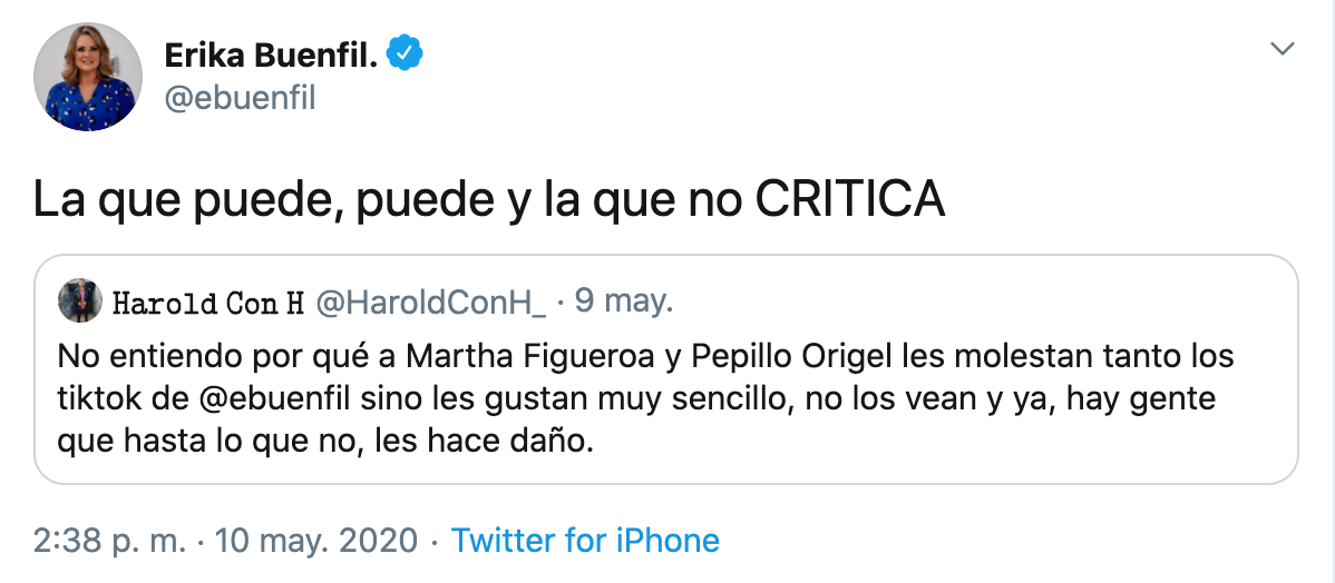 Erika Buenfil responde críticas de Pepillo Origel