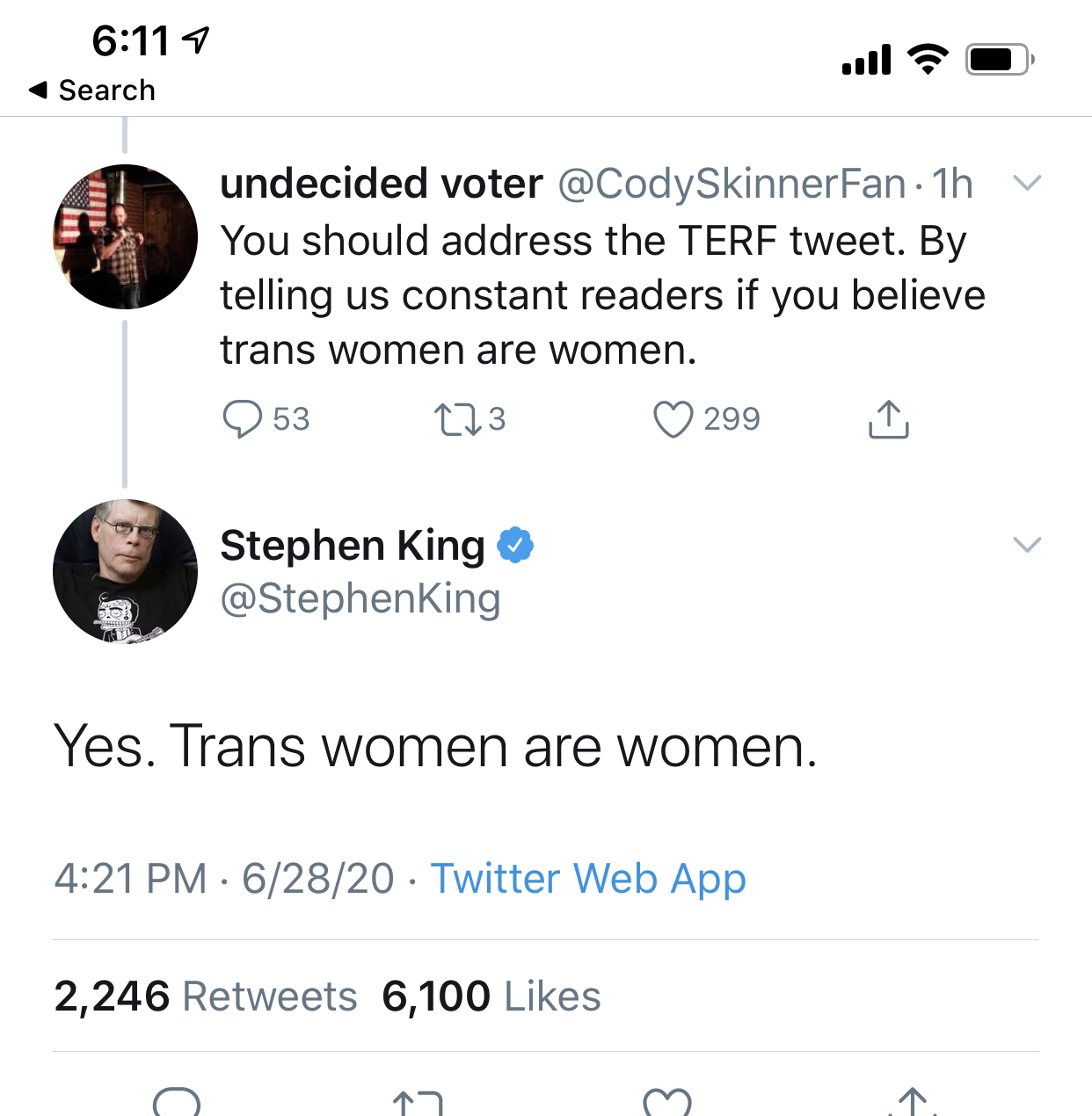 JK Rowling borra tweet a Stephen King por no apoyar a TERF s