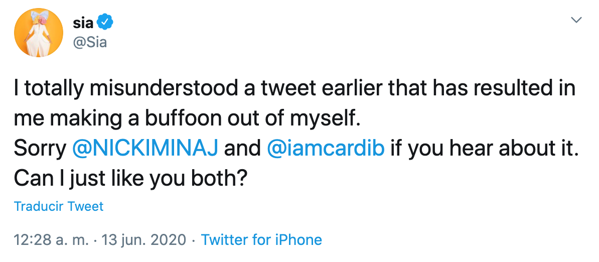 SIA confunde a Nicki Minaj con Cardi B