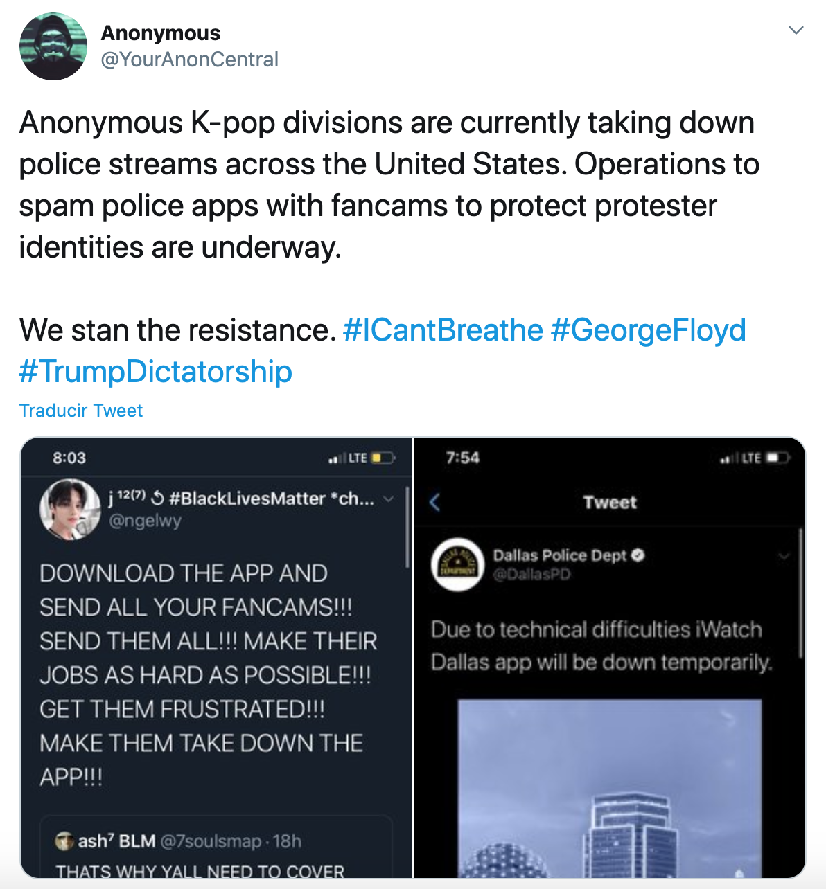 Fans de kpop se unen con Anonymous para proteger a manifestantes de Black Lives Matter