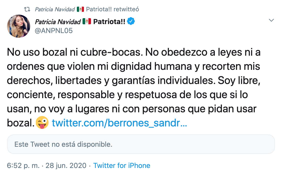 Paty Navidad se pronuncia en contra de usar cubrebocas