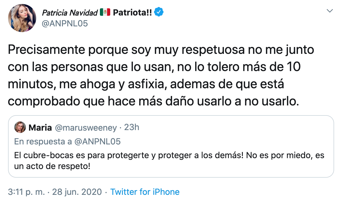 Paty Navidad se rebela contra el uso de cubrebocas ante la pandemia