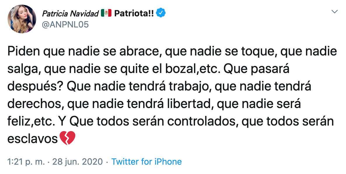 Paty Navidad se rebela contra el uso de cubrebocas ante la pandemia