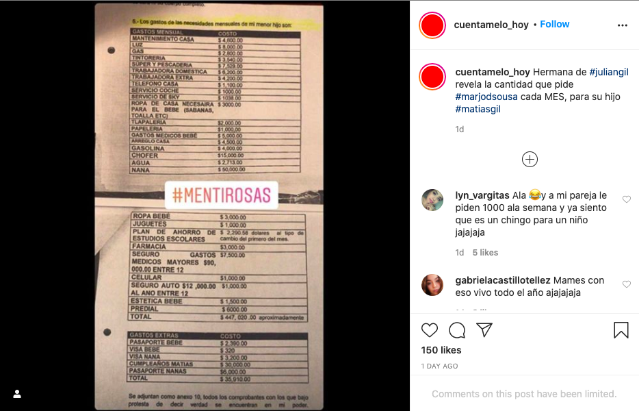 Marjorie Sousa le pide casi medio millón de pesos de pensión a Juan Gil