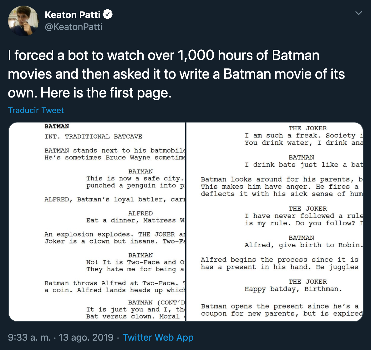 Guion de Batman escrito con Inteligencia artificial