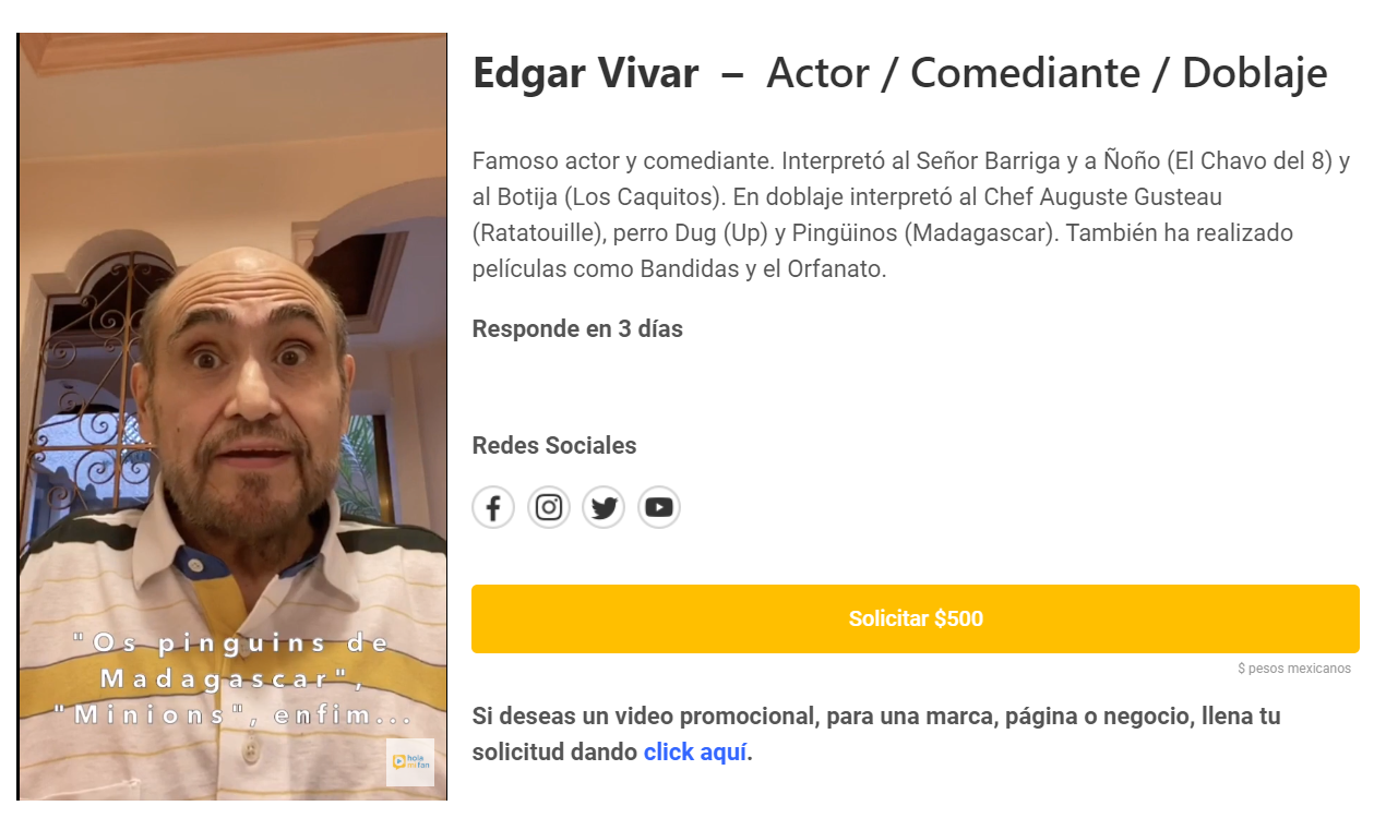Ã‰dgar Vivar vende saludos por 500 pesos