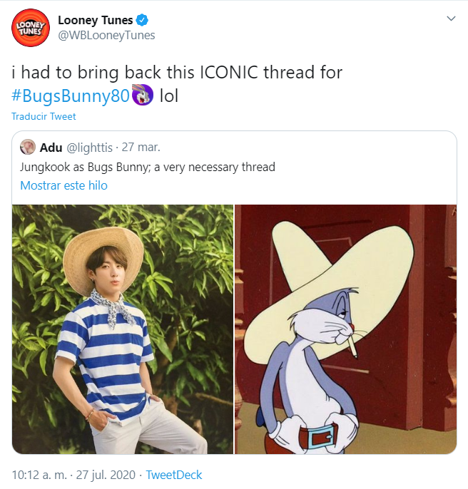 Jungkook de BTS se disfraza de Bugs Bunny para celebrar sus 80 años
