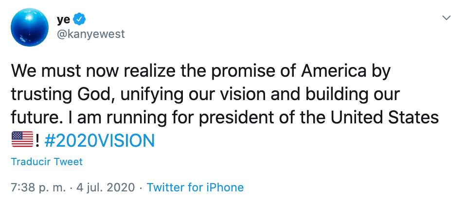 Kanye West anuncia que será presidente de Estados Unidos