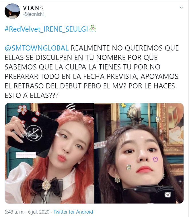 SM Entertainment retrasa el MV de Irene y Seulgi por tener "escenas sexuaIes"
